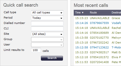 Quick call search